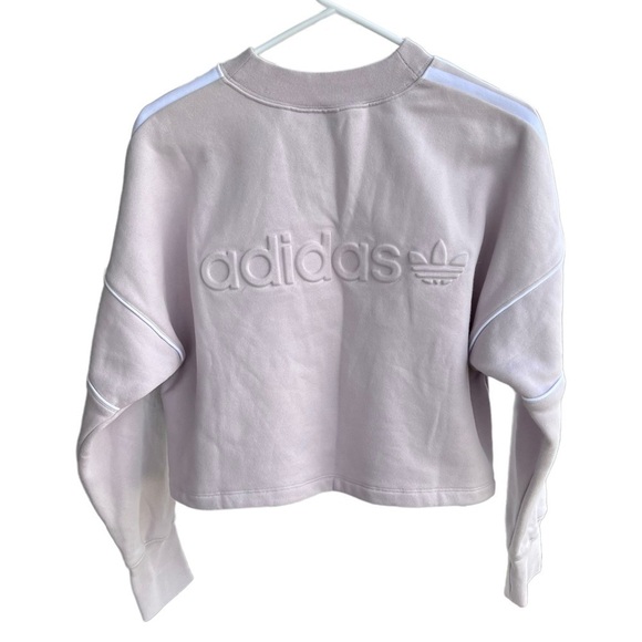 Adidas Originals 3 Stripe Logo Crop Sweatshirt Women’s XS Ice Purple NWT FLAW - Picture 4 of 12